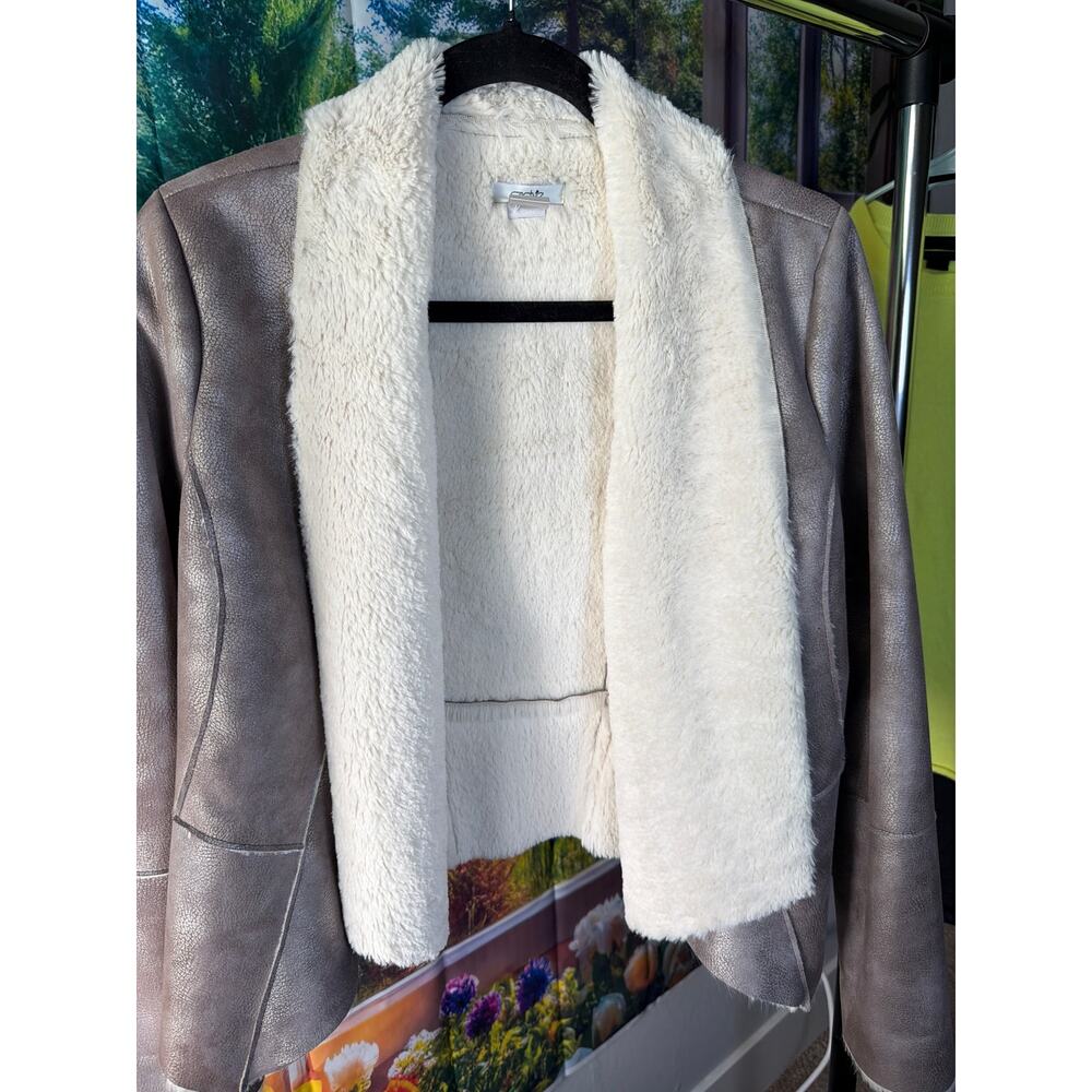 0106 Cache Metallic Shearling Jacket Silver Faux … - image 2